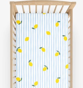 Goldea gyermek gumis pamut lepedő kiságyba - friss citromok csíkokkal 70 x 140 cm