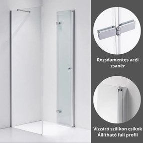 Stuxi Verona 80x80 cm szögletes csuklóajtós zuhanykabin, 6 mm vízlepergető üveggel, króm elemekkel
