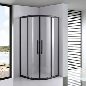 Stuxi Nizza Black 90x90 cm íves két tolóajtós zuhanykabin 6 mm vízlepergető biztonsági üveggel, fekete elemekkel, 190 cm magas