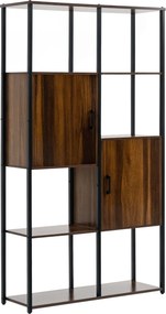 HOMCOM Modern Ipari Stílusú Könyvespolc 4 Polccal és 2 Szekrénnyel, Fém és Fa Polc otthonra és irodába, 90x30x159.5cm, Fekete és Rusztikus Barna | Aos