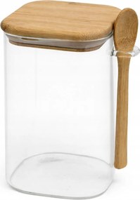 Üvegedény Fa FEDÉLLEL15cm Teáskanállal 1000ml 1L