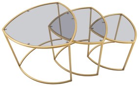 Aranyszínű kerek dohányzóasztal szett üveg asztallappal, 3 db-os ø 60 cm Triangle – Mauro Ferretti