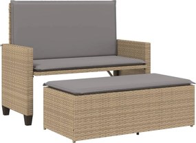 vidaXL bézs polyrattan kerti pad párnákkal és lábtartóval