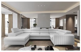 Fehér bőrutánzat kinyitható-tárolóhelyes sarokkanapé (bal oldali-U alakú) Louis – ELTAP