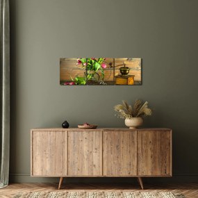 Tulipánok, daráló és kávé képe (órával) (90x30 cm)