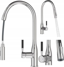 Konyhai Csaptelep Kihúzható Kifolyócső Ezüst Csaptelep Kétfunkciós Króm Fossa