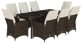 vidaXL 9 részes barna polyrattan kerti étkezőgarnitúra párnákkal