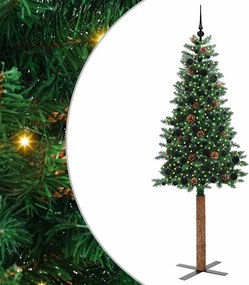 vidaXL Karcsú karácsonyfa 300 LED-del Zöld 210 cm PVC és tömör fenyőfa
