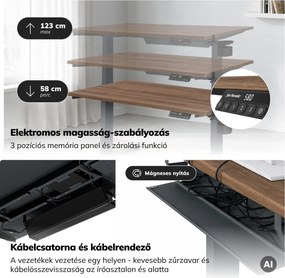 Elektromos íróasztal magasságállítással ergonomikus antracit/dió,1200x600 mm: ARIA