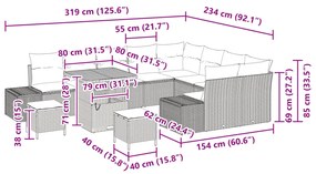 12 Db-os Kerti Kanapé Szett Párnákkal Bézs Poly Rattan Akáccal