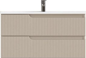 Piramida EURIDIKA fali fürdőszobabútor - műmárvány mosdóval -2 fiókos - PINO BÉZS - 100 x 48 x 53 cm