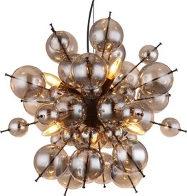 Globo 15633HS Függeszték fém fekete matt, füstszínű üveggömbök, fekete PVC kábel, magassága rövidíthető, ø: 550mm, M: 1200mm, üveggömbök átmérője: 24 x 6 cm, 24 x 10 cm, 6x E14 25W 230V izzók nélkül