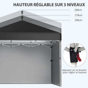 Outsunny Pop-up összecsukható kertiszín magasra állítható, UV 30+ védelemmel, 2 oldalfallal - hordtáskával - kültéri partihoz, eseményhez - 297 x 297