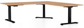 OfficeTech Angle állítható magasságú asztal, 180 + 120 cm, fekete alap, bükkfa