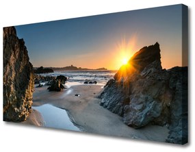 Vászonkép Rock Beach Sun Landscape 140x70 cm