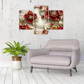 Kép - 3D piros-arany virágok (90x60 cm)