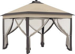 Outsunny Összecsukható Kertiszín LED világítással 3.3x3.3 m Tájvédelmi Tető Távirányítóval 4 Szúnyogháló Oldalfallal Magasságállítható és Hordtáskával