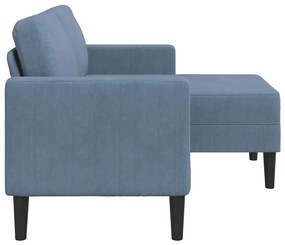 kék vászon 2 üléses kanapé L-alakú kanapéval 125 cm