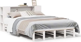 vidaXL fehér tömör fa könyvespolcos ágy matrac nélkül 140 x 190 cm