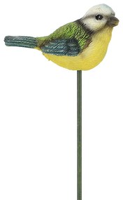 Leszúrható kismadár polyresin szobor, kék cinege, kültéri és beltéri dekorációs kiegészítő