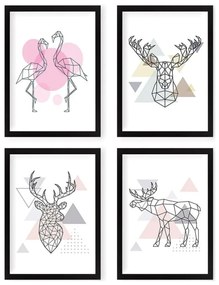 Kép szett 4 db-os 24x29 cm Geometric Animals – Wallity
