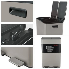 Szürkésbarna acél szelektív pedálos szemetes 2x30 l Aliya – Spirella