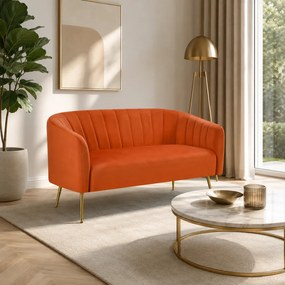 Design kétszemélyes kanapé, terrakotta Velvet szövet/gold króm-arany, BAGY