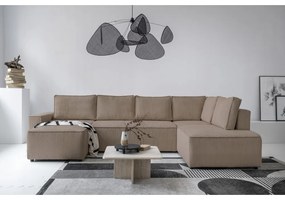 Bézs kordbársony kinyitható sarokkanapé (jobb oldali-U alakú) Brave Dave – Miuform