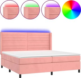 vidaXL rózsaszín bársony rugós és LED-es ágy matraccal 200x200 cm