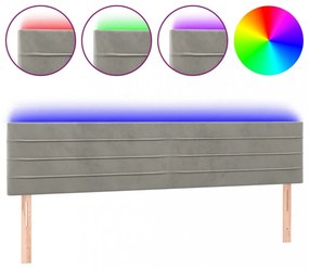 világosszürke bársony LED-es fejtámla 160x5x78/88 cm