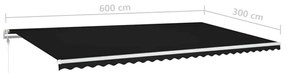 antracitszürke szélérzékelős és LED-es napellenző 600x300 cm