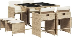 vidaXL 9 részes bézs polyrattan kerti étkezőgarnitúra párnákkal