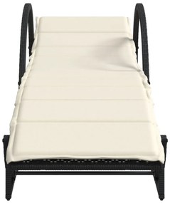 fekete polyrattan napozóágy párnával 60 x 199 x 42 cm