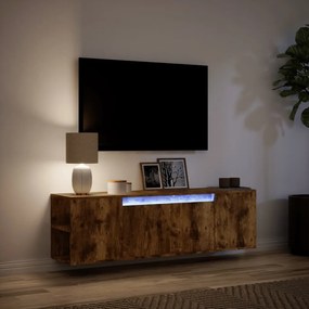 füstös tölgy színű fali TV-szekrény LED-ekkel 135x31x39,5 cm