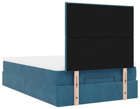 Ottomán ágykeret matracokkal sötétkék 120x190cm bársony