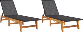 vidaXL 2 db fekete és barna polyrattan és tömör akácfa napozóágy