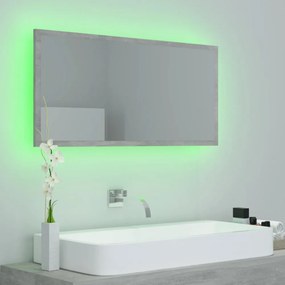 betonszürke akril LED-es fürdőszobatükör 90x8,5x37 cm