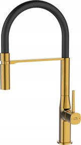 Konyhai Csaptelep Flexibilis Kifolyócsővel Arany Szálcsiszolt Laveo Doboz