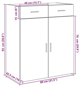 fekete szerelt fa tálalószekrény 80 x 42,5 x 93 cm