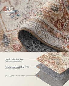 Vintage stílusú, gépben mosható szőnyeg 80 x 150 cm, cappuccino bézs