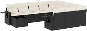 vidaXL 11 részes fekete polyrattan kerti ülőgarnitúra párnákkal
