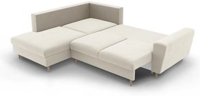 Bézs bársony kinyitható tárolóhelyes sarokkanapé (bal oldali-L alakú) Kyoto – Cosmopolitan Design