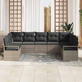 9 darabos Kert Sofa Szett Párnákkal Szürke Poli Rattan, 2 Személyes Kert Sofa Tárolóval és Párnákkal Szürke Poli Rattan
