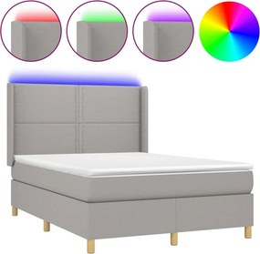 vidaXL világosszürke szövet rugós és LED-es ágy matraccal 140x200 cm