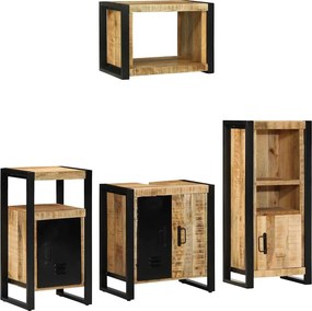 vidaXL Fürdőszoba bútor szett 4 pcs Barna és fekete Tömör Mangófát