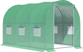 Outsunny Kerti Túnel Üvegház 6m² Földi Felülettel 3L x 2W x 2H m Megerősített Csővázzal Cipzáras Ajtóval és 6 Felgörgethető Ablakkal Zöld | Aosom