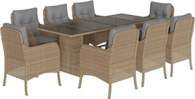 vidaXL 9 részes bézs polyrattan kerti étkezőgarnitúra párnákkal