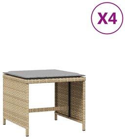 4 db vegyes bézs polyrattan kerti szék párnával 41 x 41 x 36 cm