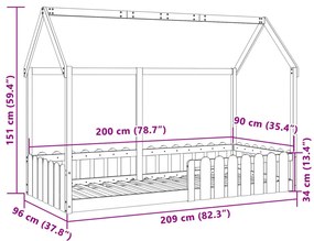 fehér tömör fenyőfa házikó gyerekágykeret 90 x 200 cm