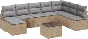 vidaXL Kanapé Szett párnával 9 pcs Bézs polirattan